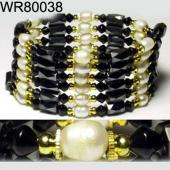 36inch Golden Alloy ,Pearl Magnetic Wrap Bracelet Necklace All in One Set